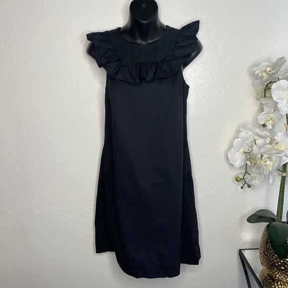J. Crew Womens Black Ruffle Neck Shift Dress Size 2 - Picture 1 of 4